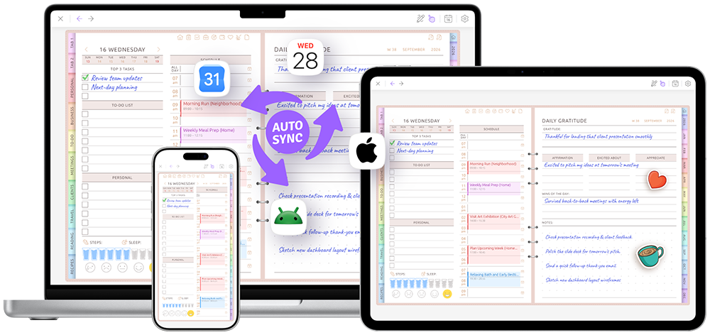 The same planner on phone, tablet and in the browser